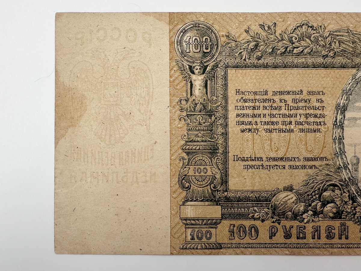 1919 Armed Forces of South Russia 100 Rubles Banknote | Vintage Civil War Cash Reverse | Minin & Pozharsky Art Note