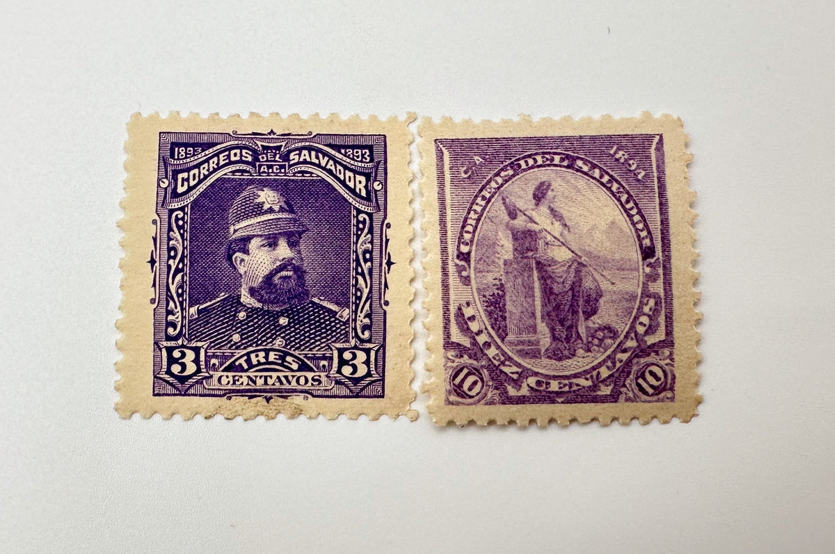 1890–1895 El Salvador Postage Stamps Collection | Vintage Antique Central America President & Justice Allegory Set of 25 MH Cancelled