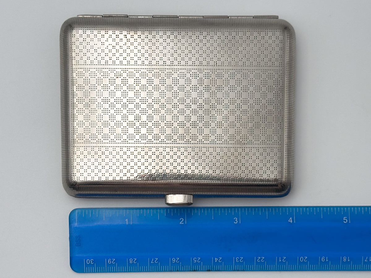 Vintage Geometric Guilloche Soviet Cigarette Case | USSR Silver Tone Checkerboard Metal Tobacciana