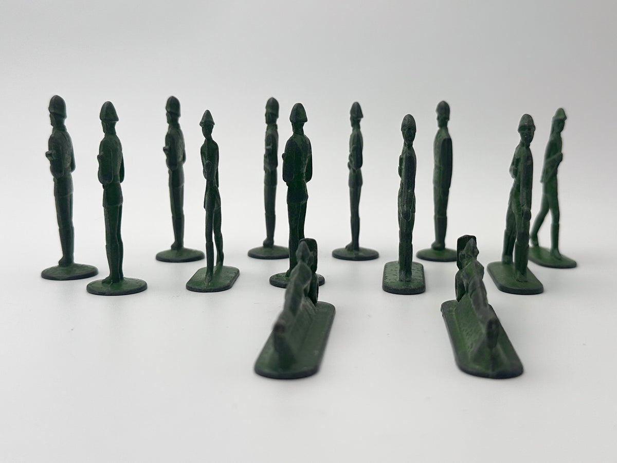 Vintage Soviet Metal Toy Soldiers Set | USSR Cast Figures with 2 Prone Machine Gunners