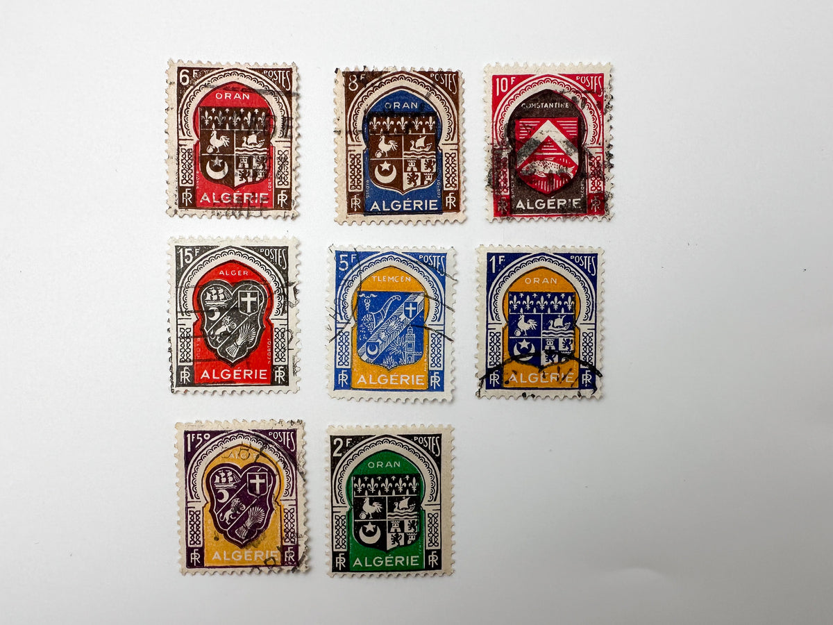 1920–1940s Algeria French Colonial Postage Stamps Collection | Vintage Alger Oran Heraldry Coats of Arms Set of 17 MH