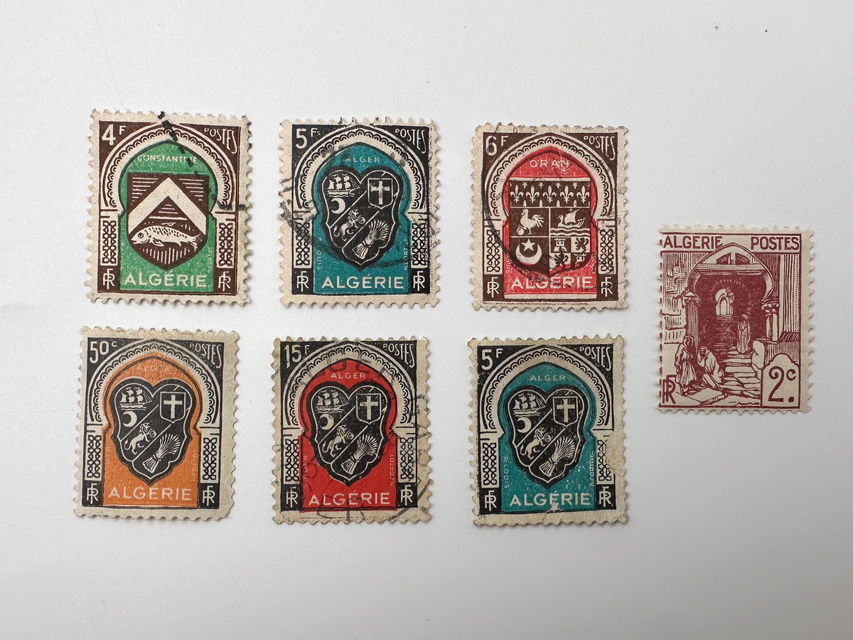 1920–1940s Algeria French Colonial Postage Stamps Collection | Vintage Alger Oran Heraldry Coats of Arms Set of 17 MH