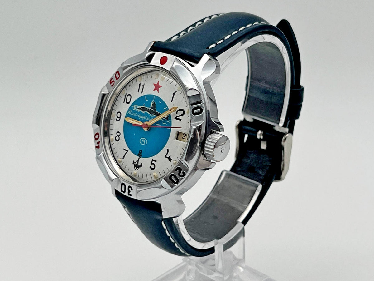 Vintage WOSTOK Komandirskie Submarine 2414 Soviet Mechanical Watch VOSTOK | USSR Military Submarine Blue Dial 17 Jewels