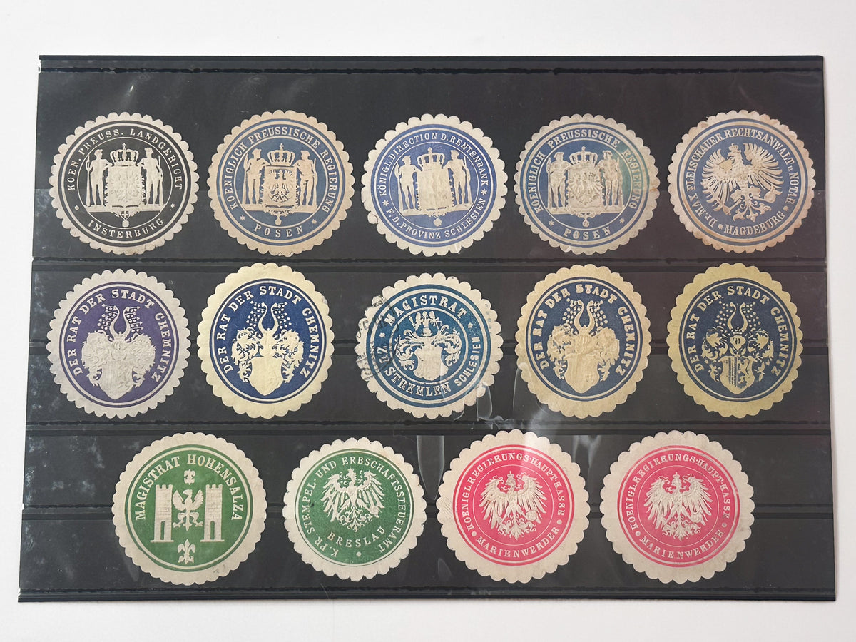 1890–1910s Germany Imperial Siegelmarken Collection | Vintage Prussia Official Paper Seal Stamps Set of 14 MH