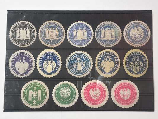 1890–1910s Germany Imperial Siegelmarken Collection | Vintage Prussia Official Paper Seal Stamps Set of 14 MH