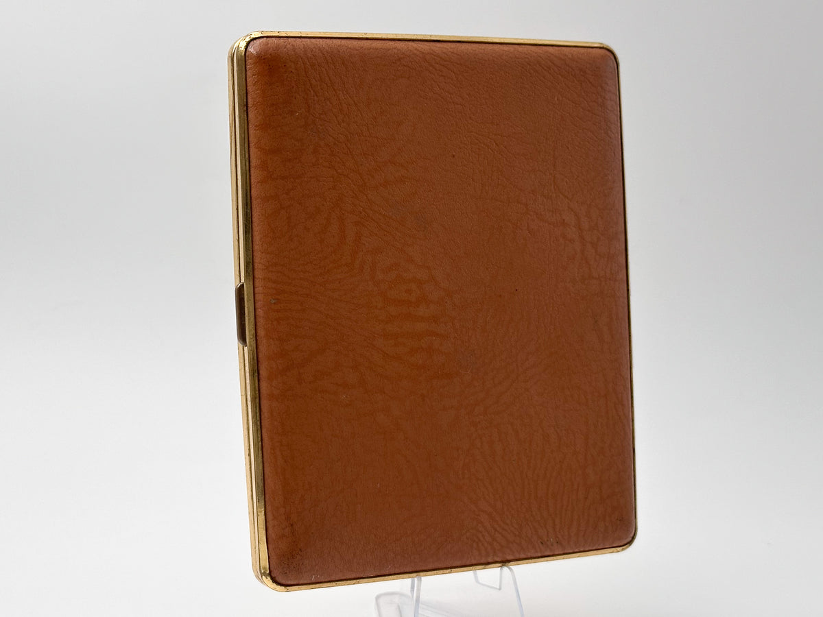 Vintage Large Brown Leatherette Brass Cigarette Case | Retro Pocket Box Western European Tobacciana