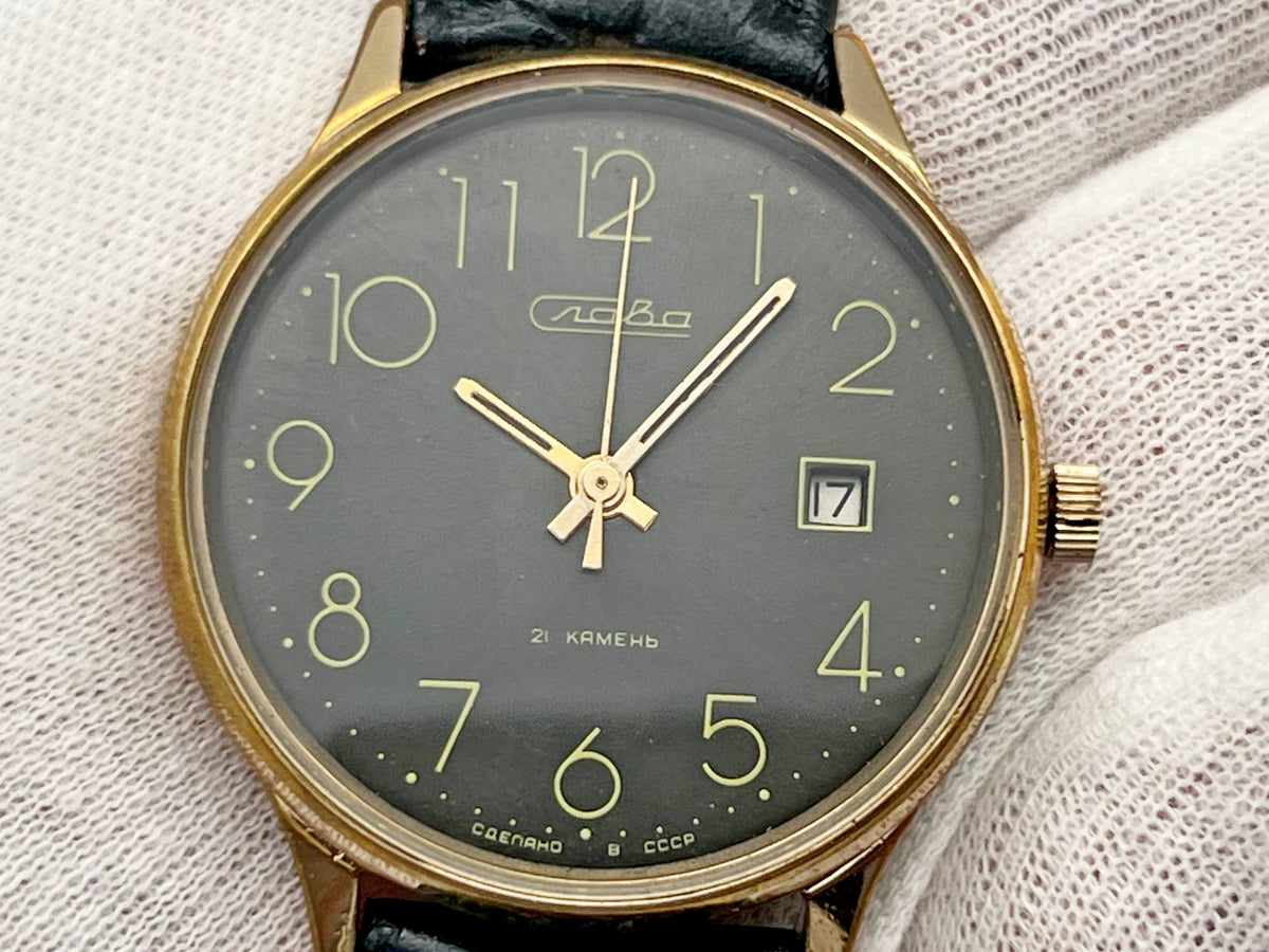 Vintage SLAVA 2414 AU Soviet Mechanical Watch | Gilding  Wristwatch USSR Watch