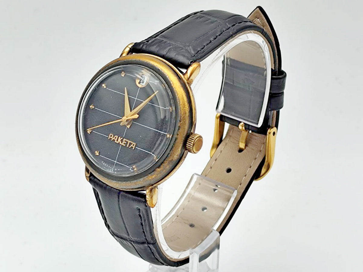 Vintage RAKETA 2614 Black Prince Soviet Mechanical Watch | Very Rare Wristwatch Calendar USSR Men's Watch