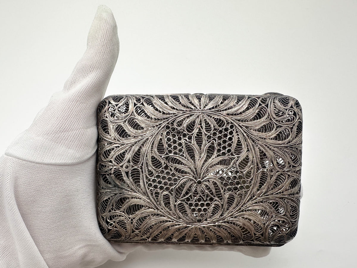Cigarette Case Lotus Kazakovskaya Filigree Vintage Metal Smoking Box Scan USSR