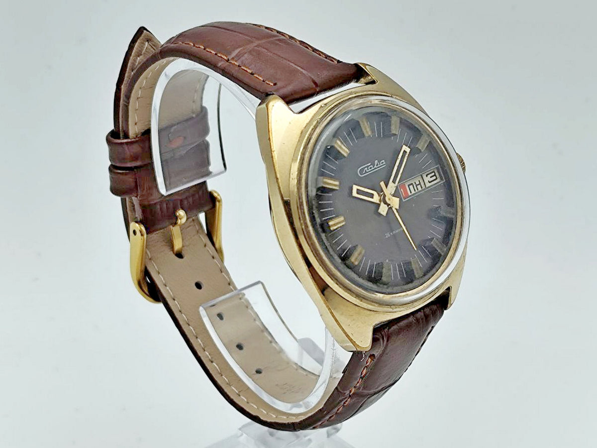 Vintage SLAVA 2428 AU10 Soviet Mechanical Watch | Gilding  Wristwatch USSR Watch