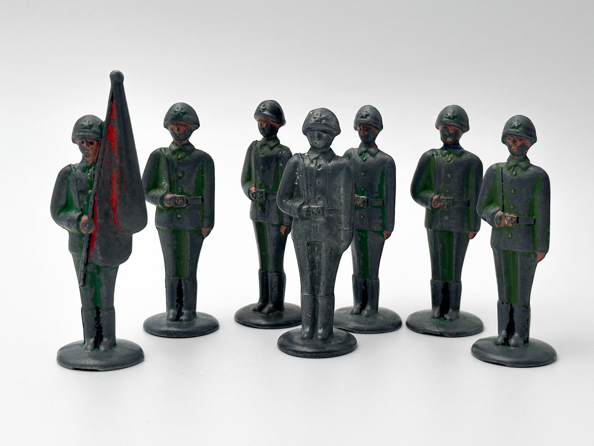 Vintage Soviet Metal Toy Soldiers "Stolbiki" Green Lot | USSR Cast Figures Parade Set of 7