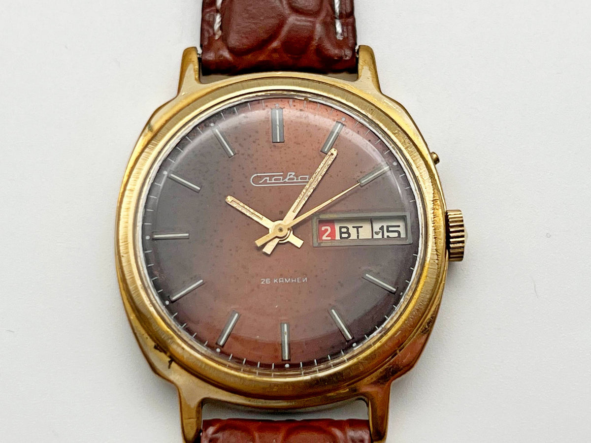 Vintage SLAVA 2428 AU 5 Soviet Mechanical Watch | Gilding  Wristwatch USSR Watch