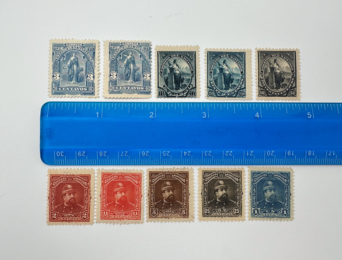 1890–1895 El Salvador Postage Stamps Collection | Vintage Antique Central America President & Justice Allegory Set of 25 MH Cancelled