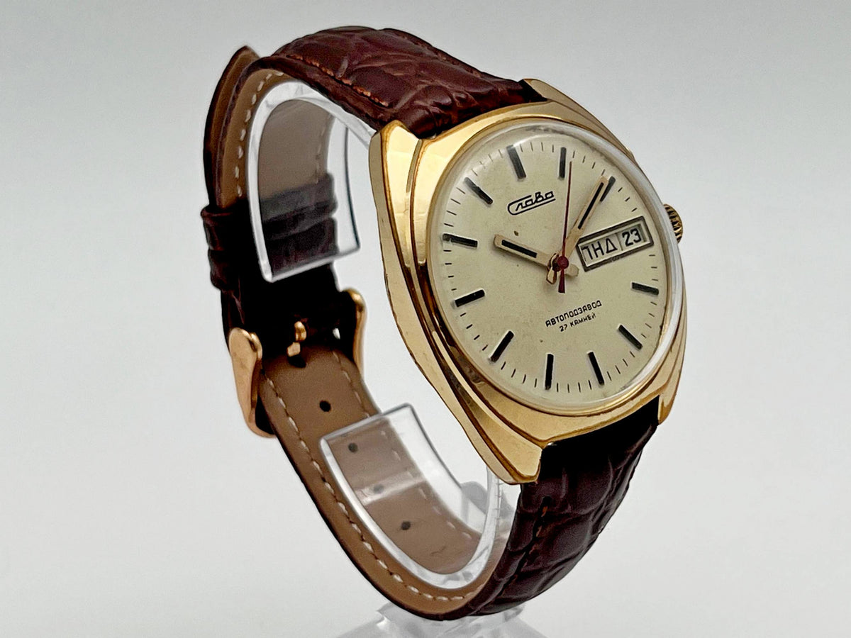 Vintage SLAVA 2427 AU 5 Self-Winding Soviet Mechanical Watch | Gilding  Wristwatch USSR Watch