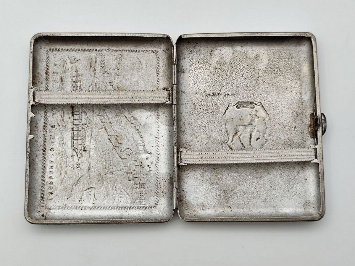 Vintage Cigarette Case Gorky City Volga View | Metal Pocket Box Soviet Tobacciana USSR