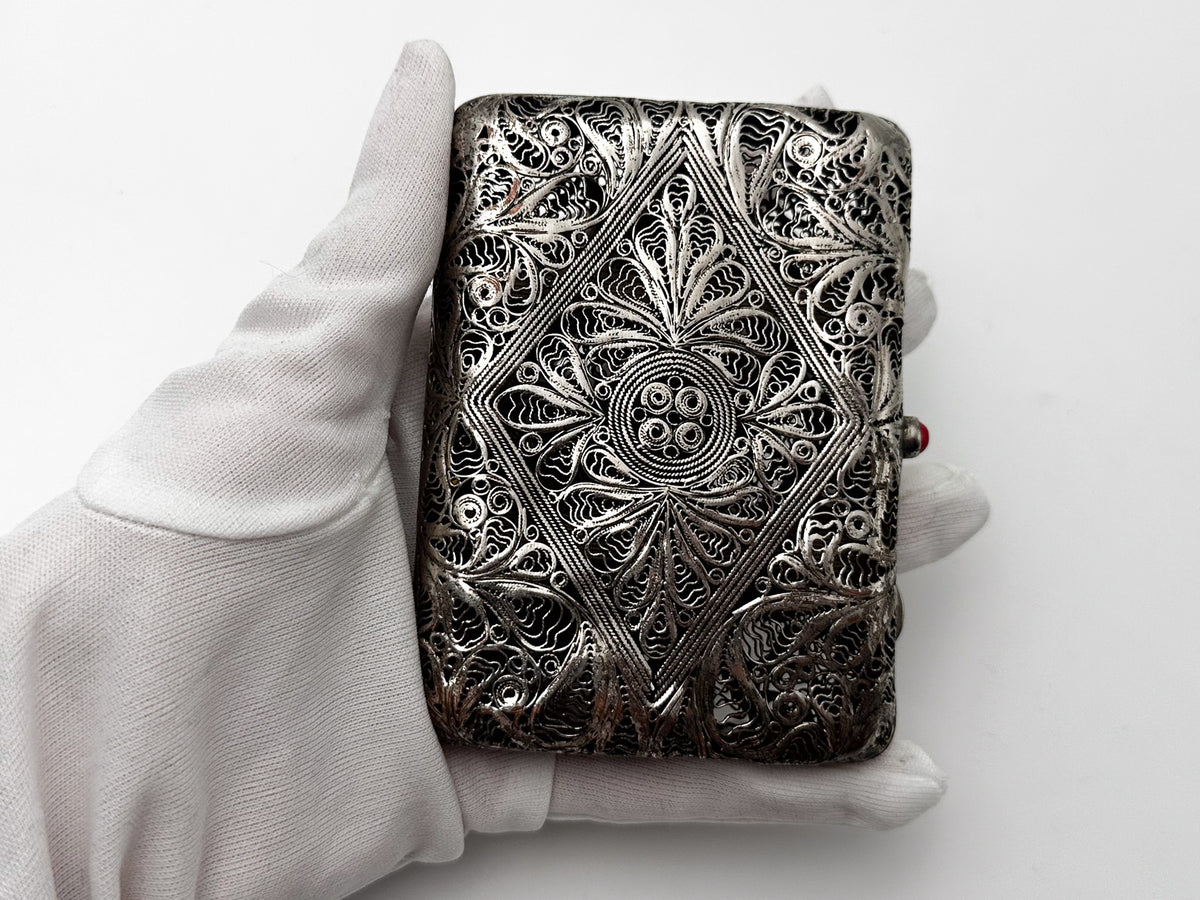 Cigarette Case Kazakovskaya Filigree Vintage | Antique Silver Plated Openwork Tobacciana USSR