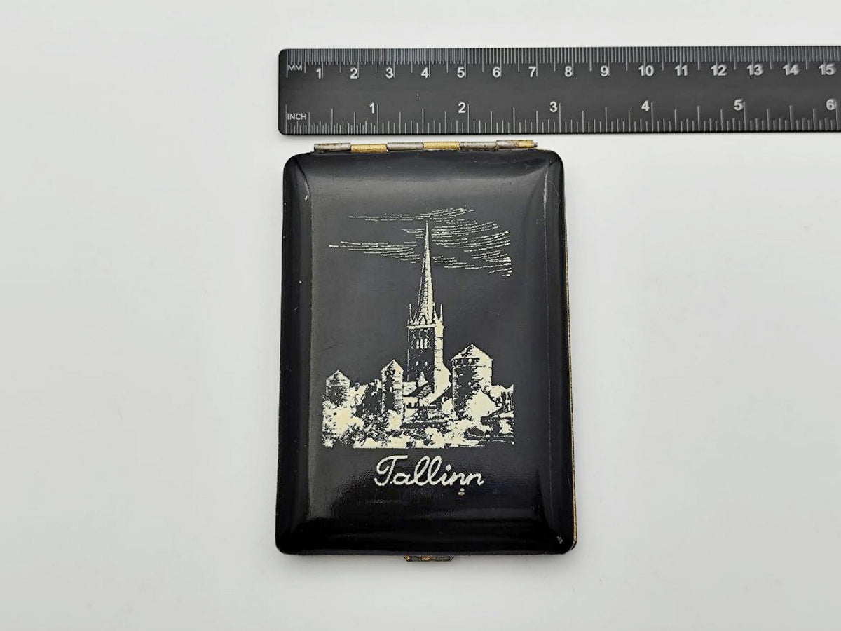 Vintage Cigarette Case Tallinn St Olafs Church | Estonian SSR Metal Black Pocket Box Tobacciana USSR