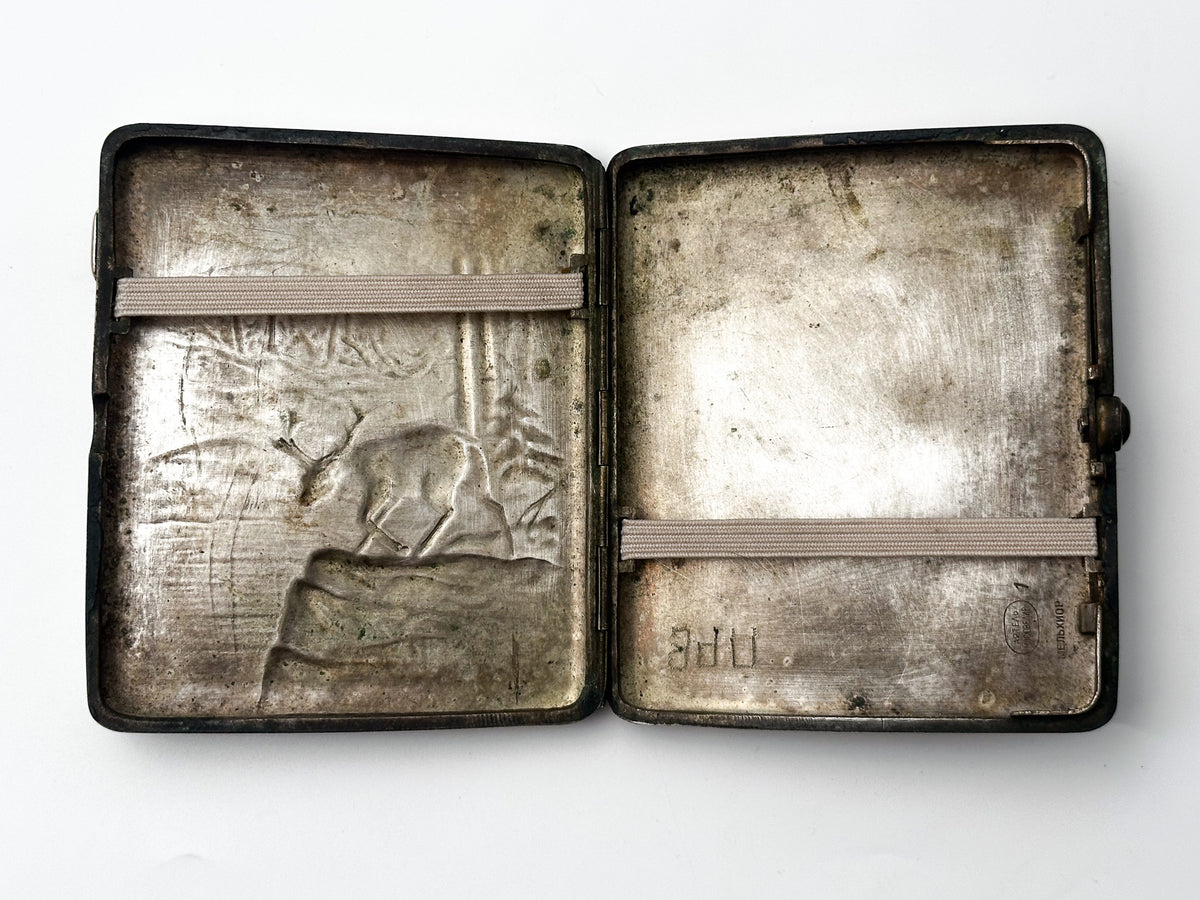 Cigarette Case Deer in Forest Vintage Soviet | Artel Mosyuvelir Cupronickel Tobacciana USSR