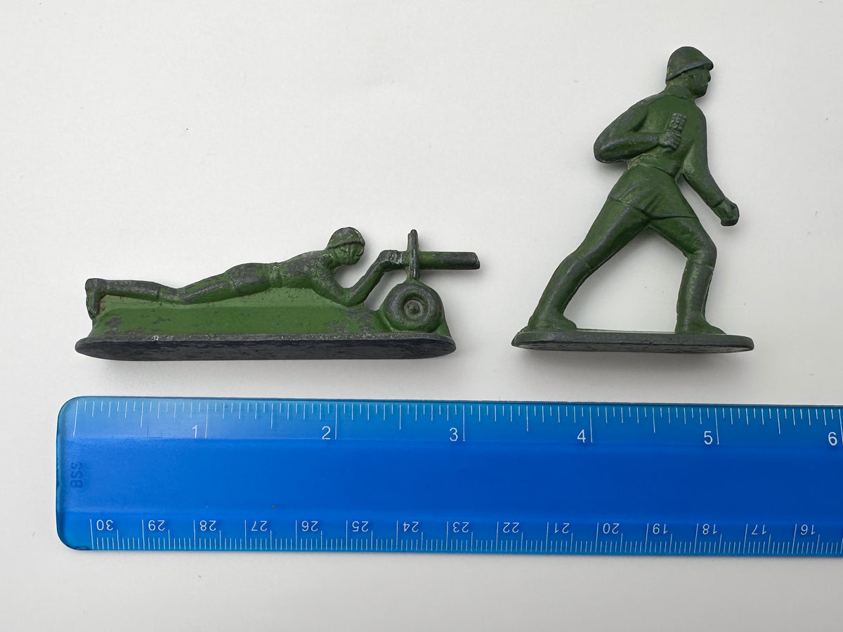 Vintage Soviet Metal Toy Soldiers Set | USSR Cast Figures with 2 Prone Machine Gunners