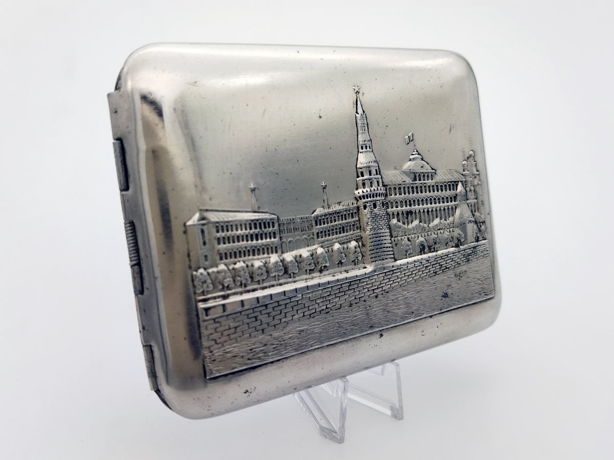 Vintage Moscow Kremlin Cigarette Case | Landmark Relief Pocket Box Soviet Tobacciana USSR