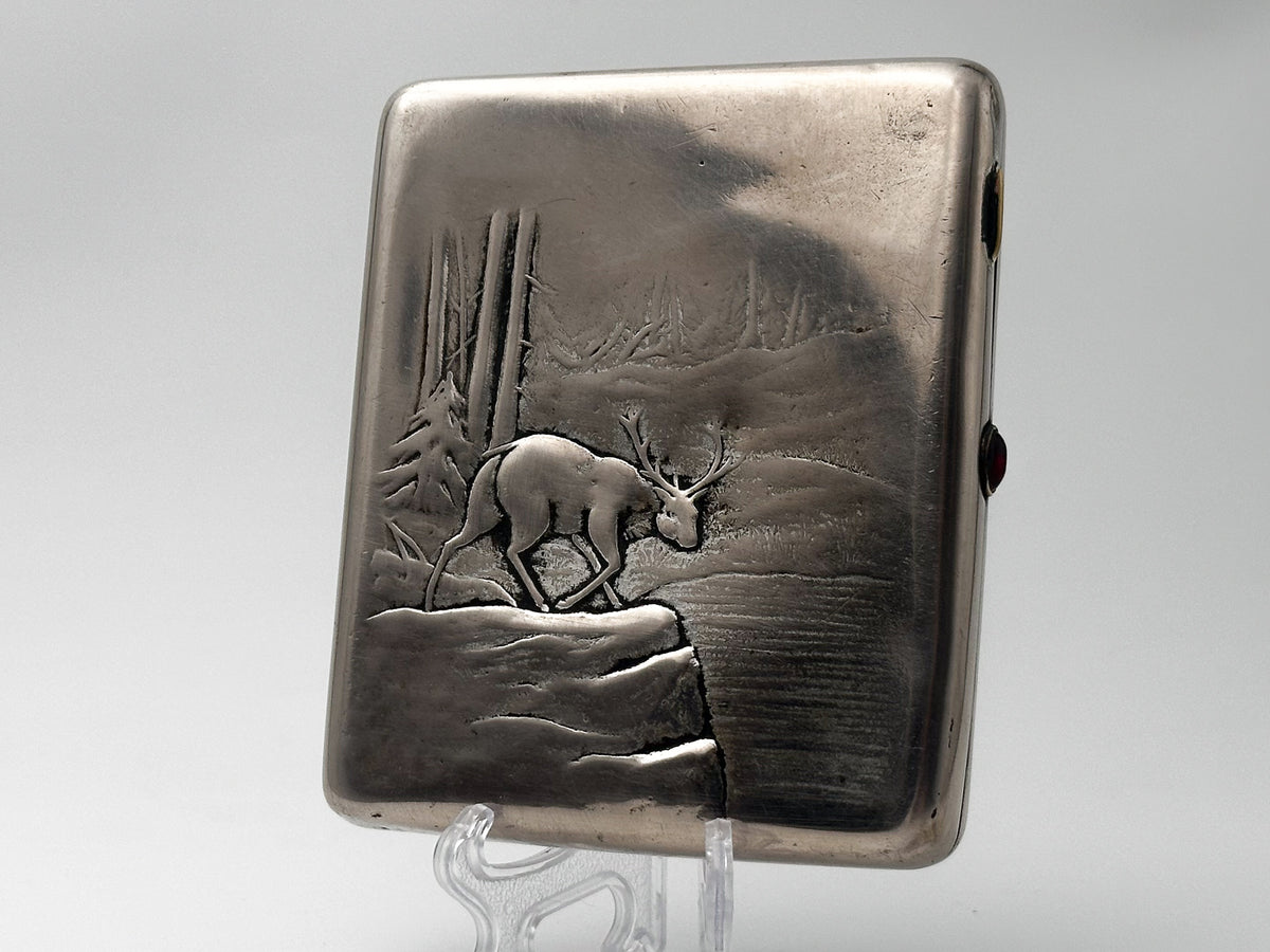 Cigarette Case Deer in Forest Vintage Soviet | Artel Mosyuvelir Cupronickel Tobacciana USSR