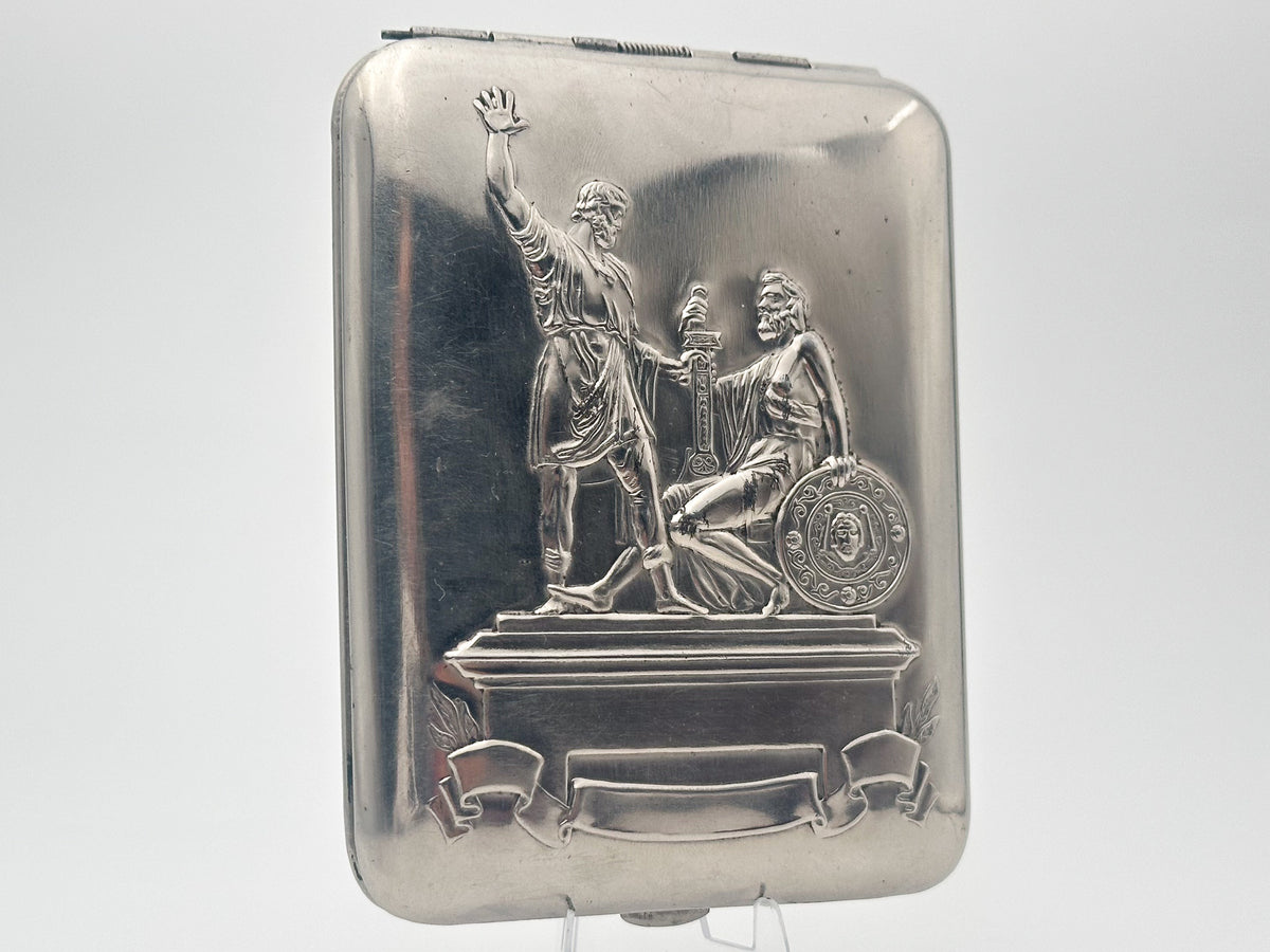 Vintage "Minin and Pozharsky" Soviet Cigarette Case | USSR Moscow Red Square Embossed Metal Tobacciana Monument Souvenir