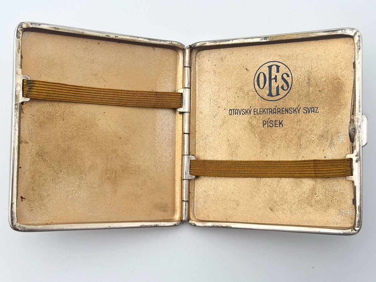 Vintage OES Pisek Geometric Guilloche Cigarette Case | Rare Czechoslovak Power Union Metal Tobacciana