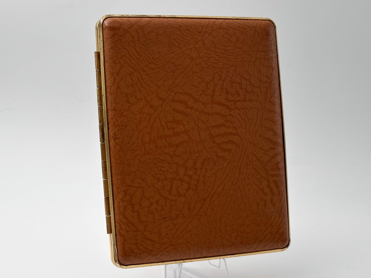 Vintage Large Brown Leatherette Brass Cigarette Case | Retro Pocket Box Western European Tobacciana