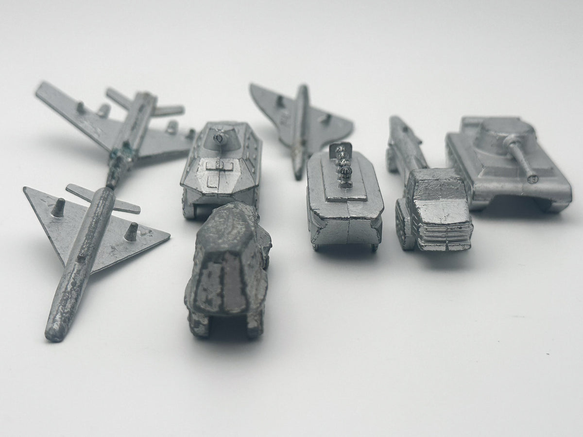 Set of 8 Vintage Soviet Military Miniatures | USSR Metal Micro Toy Vehicles & Planes Lot