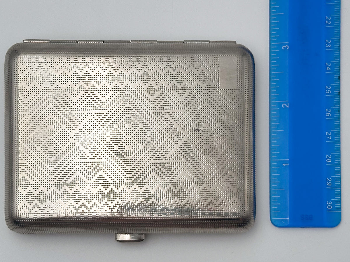 Vintage Geometric Guilloche Soviet Cigarette Case | USSR Silver Tone Checkerboard Metal Tobacciana