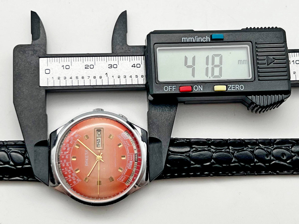 Vintage RAKETA Perpetual Calendar Soviet Mechanical Watch Orange Dial | USSR Multi-Year Calendar Men's Dress Watch