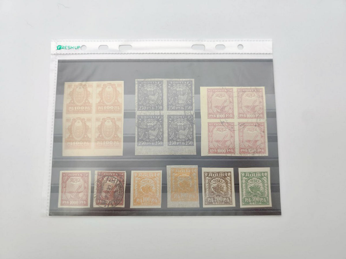 1917–1921 RSFSR Postage Stamps Collection | Vintage Early Soviet Stamp Quarter Blocks & Singles Set of 18 MH