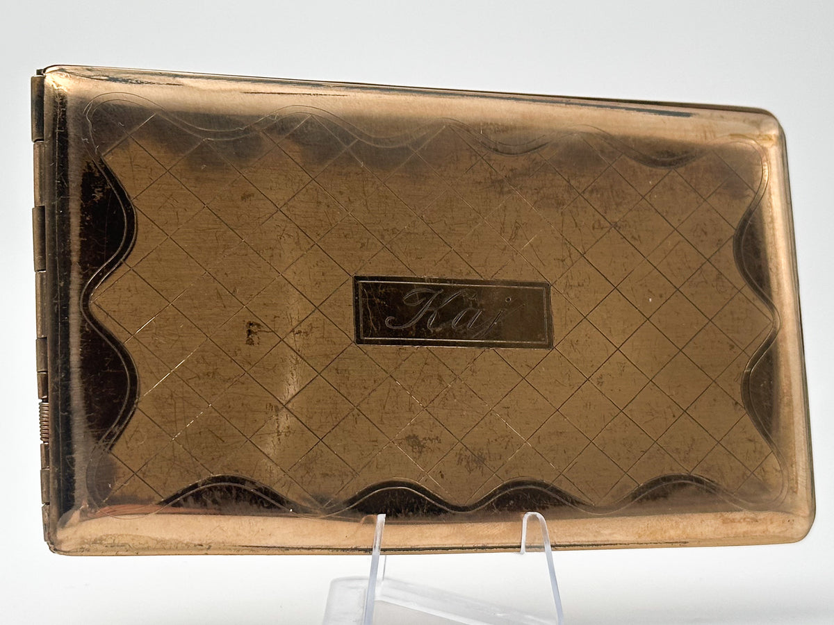 Cigarette Case Kaj Engraved Vintage Gold Tone | Elgin American Mid Century Tobacciana USA
