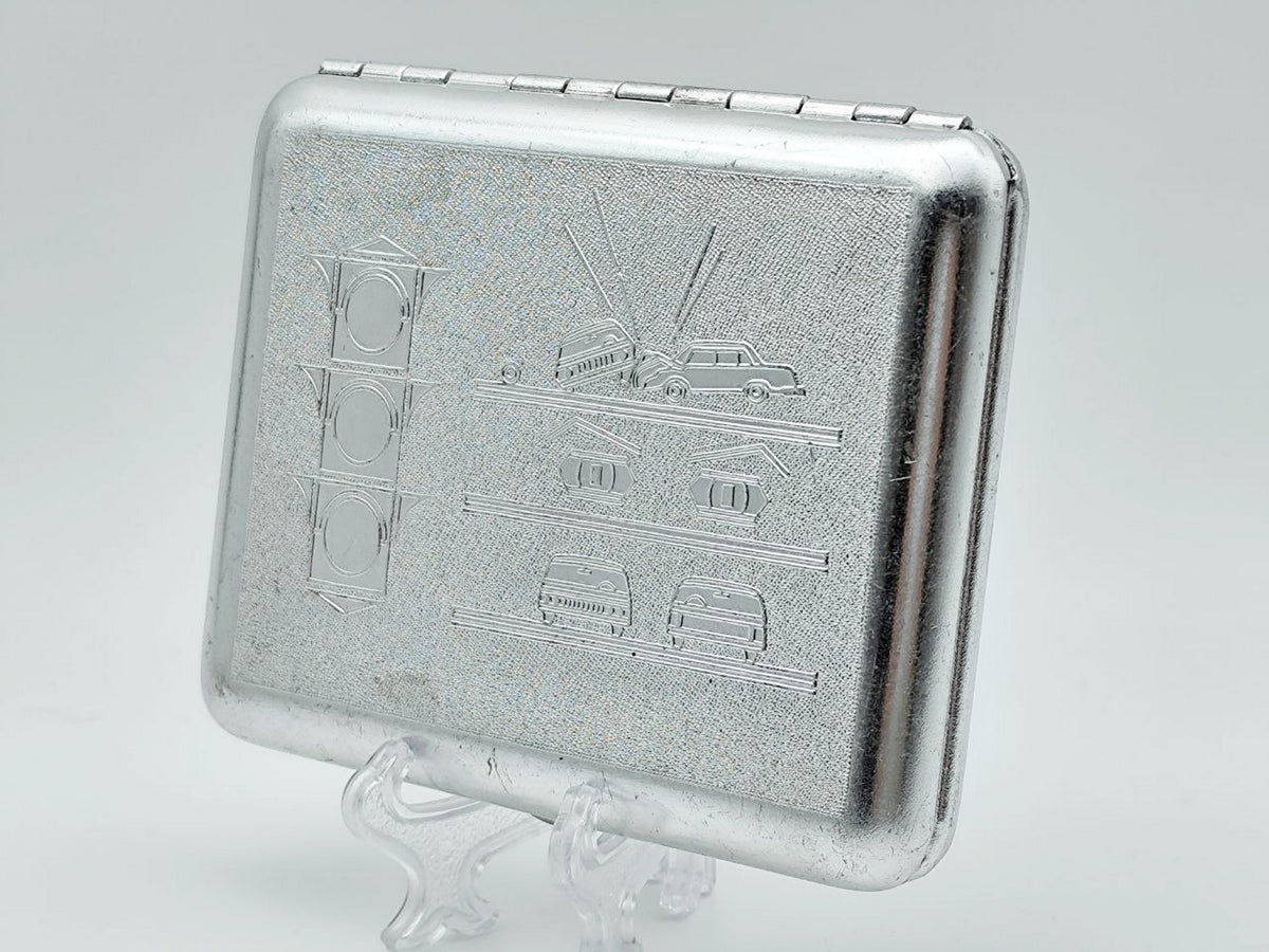 Vintage Traffic Rules Light Cigarette Case | Retro Car Accident Pocket Box Tobacciana USSR