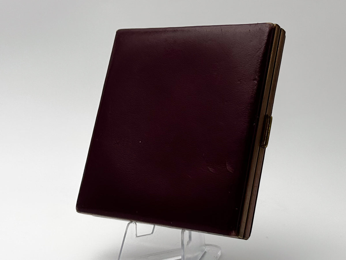 Vintage Cigarette Case Burgundy Leather Brass | Metal Pocket Box Retro Tobacciana