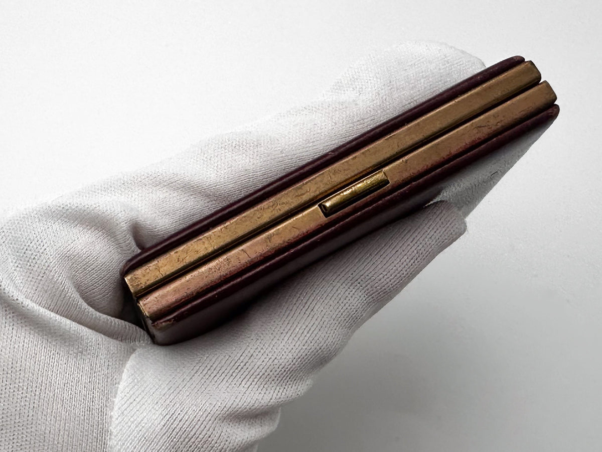 Vintage Cigarette Case Burgundy Leather Brass | Metal Pocket Box Retro Tobacciana