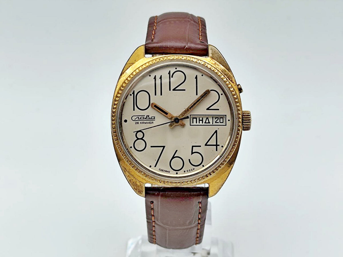 Vintage SLAVA 2428 AU 1 Soviet Mechanical Watch | Gilding  Wristwatch USSR Watch