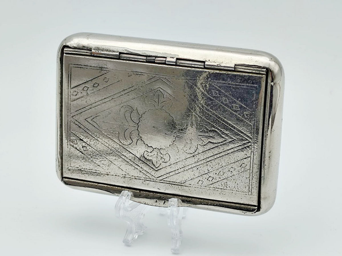 Vintage Rhombus Pattern Snuffbox | Engraved Flower Motif Cigarette Case Tobacciana USSR