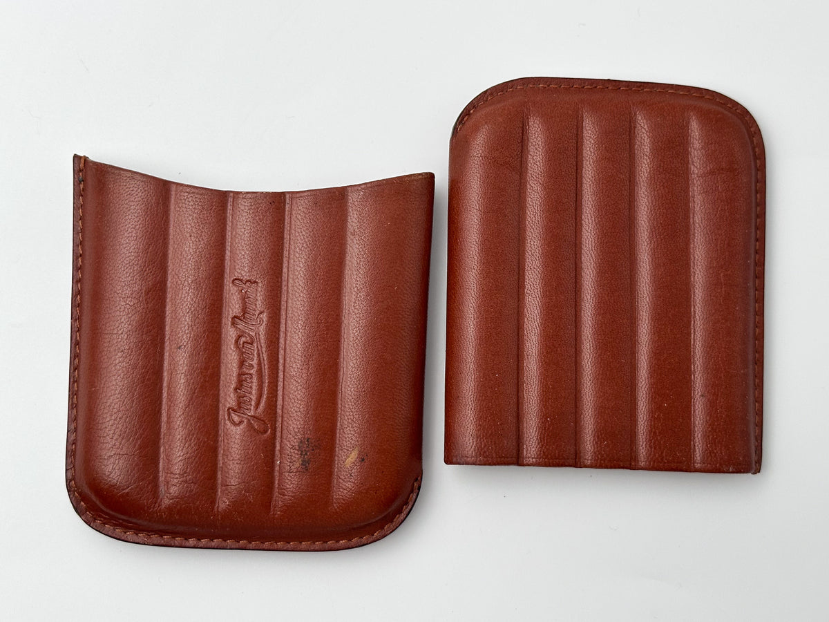 Cigar Case Justus van Maurik Vintage Brown Leather | Telescopic Pocket Cigarillo Holder Tobacciana Dutch