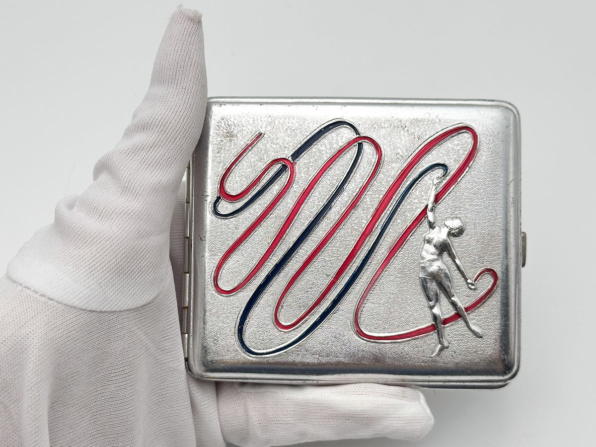 Vintage "Rhythmic Gymnast" Soviet Cigarette Case | Rare Lenemalier Artel USSR Sports Enamel Metal Tobacciana