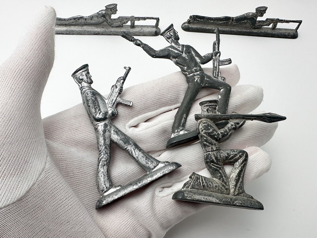 Vintage Soviet Revolutionary Sailors Metal Toy Soldiers Lot | USSR Flat Figures Action Set of 14