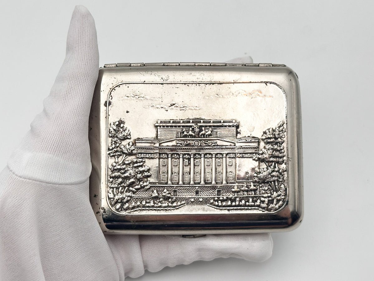Vintage "Bolshoi Theatre" Soviet Cigarette Case | Rare Lenemalier Artel LE USSR Theater Mask Metal Tobacciana