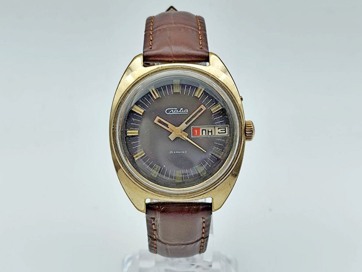 Vintage SLAVA 2428 AU10 Soviet Mechanical Watch | Gilding  Wristwatch USSR Watch