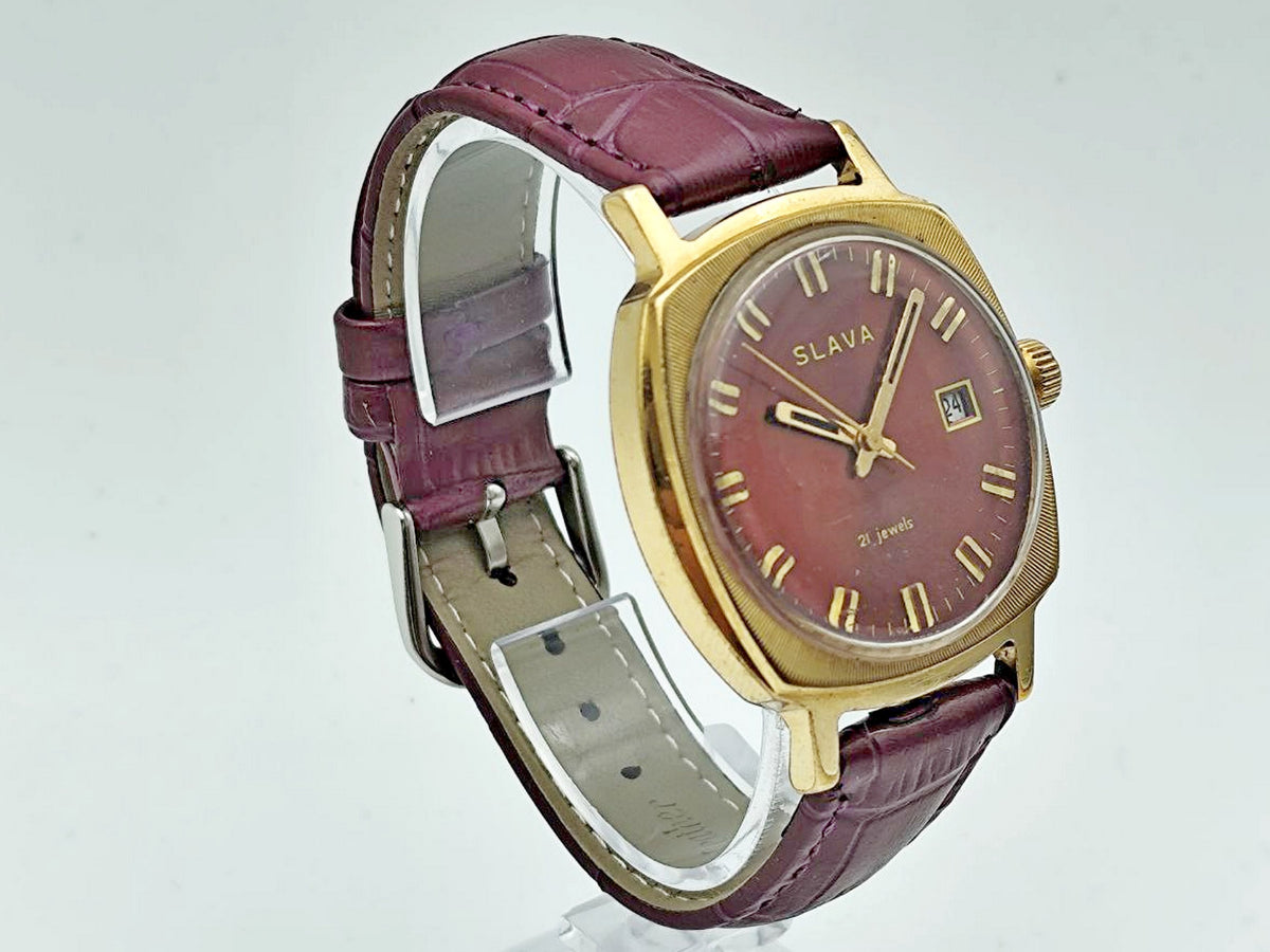 Vintage SLAVA 2414 AU 10 Soviet Mechanical Watch | Gilding  Wristwatch USSR Watch