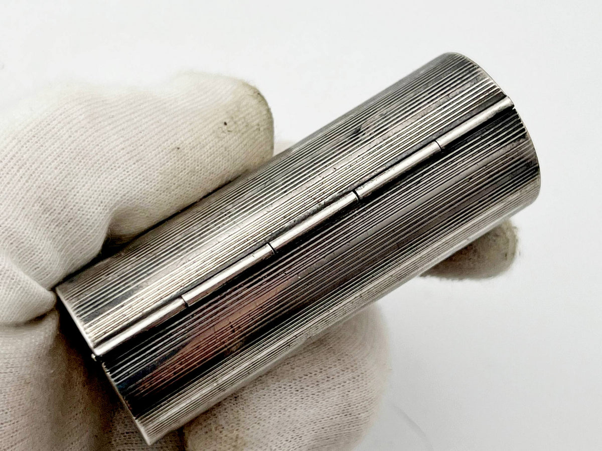 Vintage Silver Plated Mouthpiece Case | Cylindrical Lipstick Cigarette Holder Box Western European Tobacciana