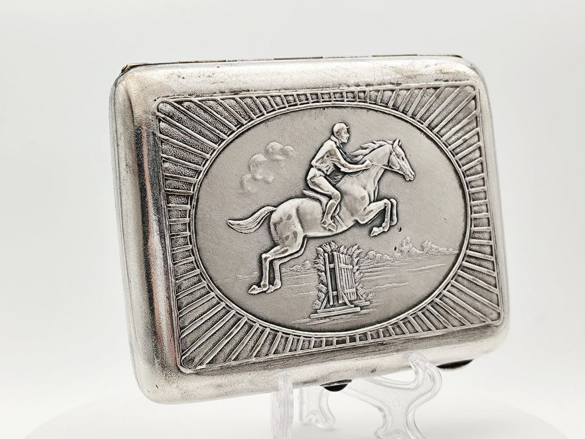 Vintage Equestrian Sport Jockey Cigarette Case | Moscow Jeweler Artel Melchior Soviet Tobacciana USSR