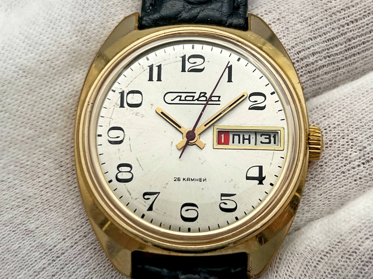 Vintage SLAVA 2428 AU 5 Soviet Mechanical Watch | Gilding  Wristwatch USSR Watch