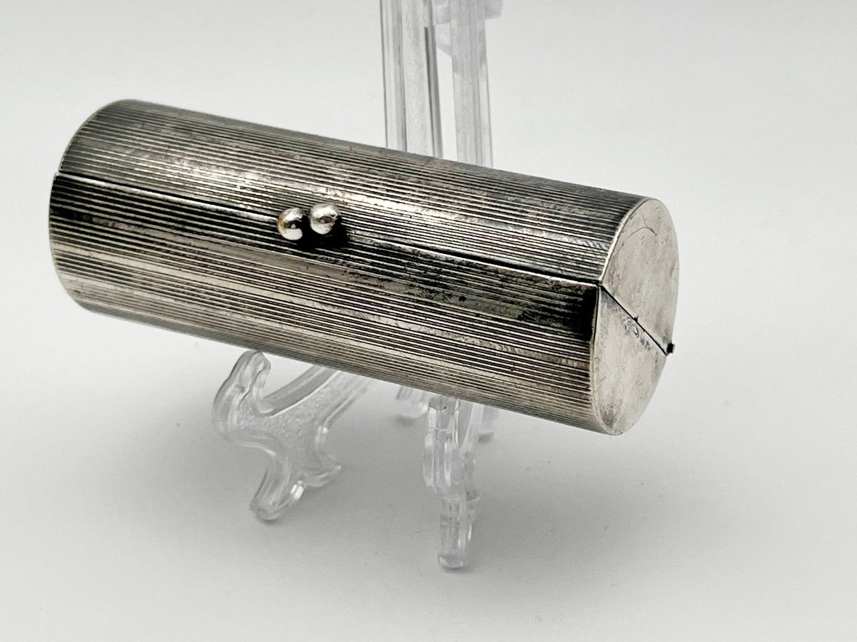 Vintage Silver Plated Mouthpiece Case | Cylindrical Lipstick Cigarette Holder Box Western European Tobacciana