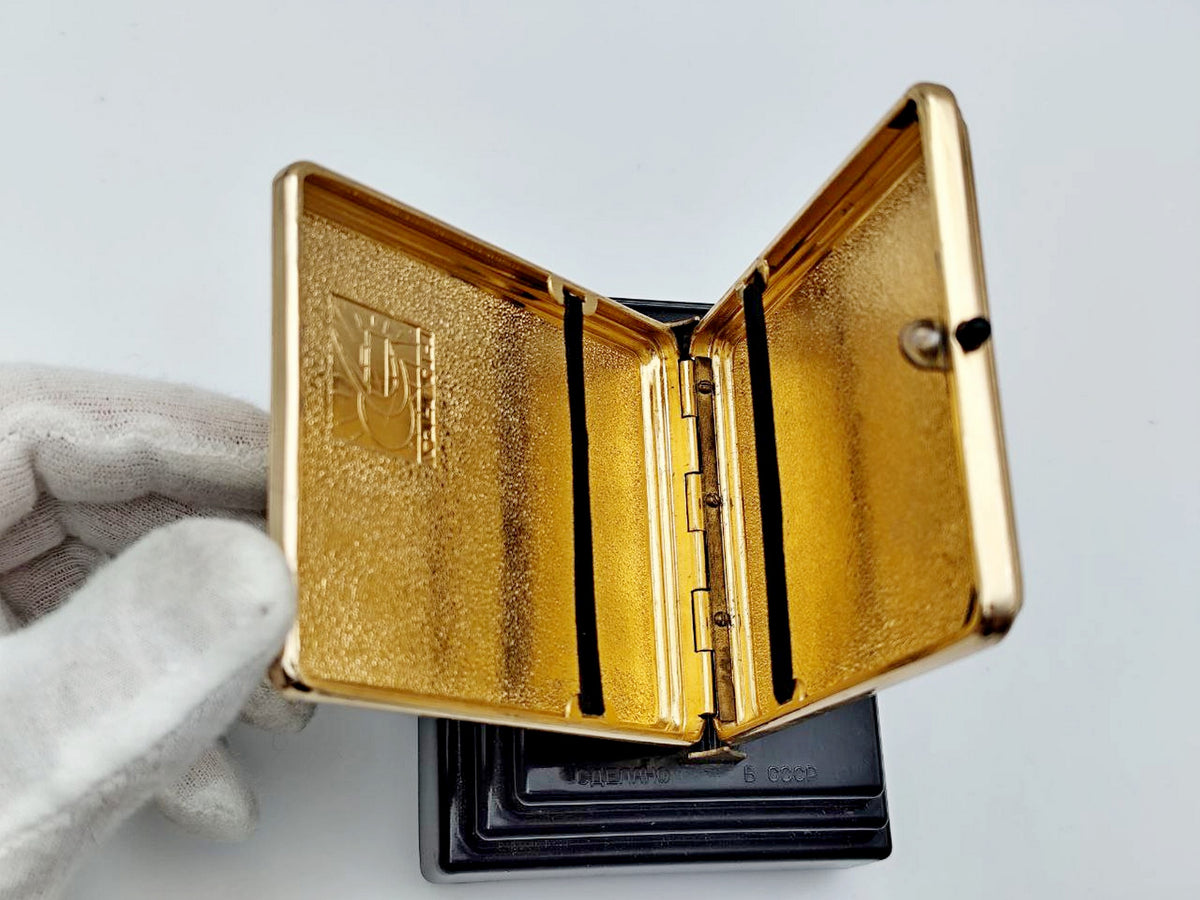 Vintage Musical Cigarette Case 50 Years of October | USSR Wind-up Souvenir Tobacciana