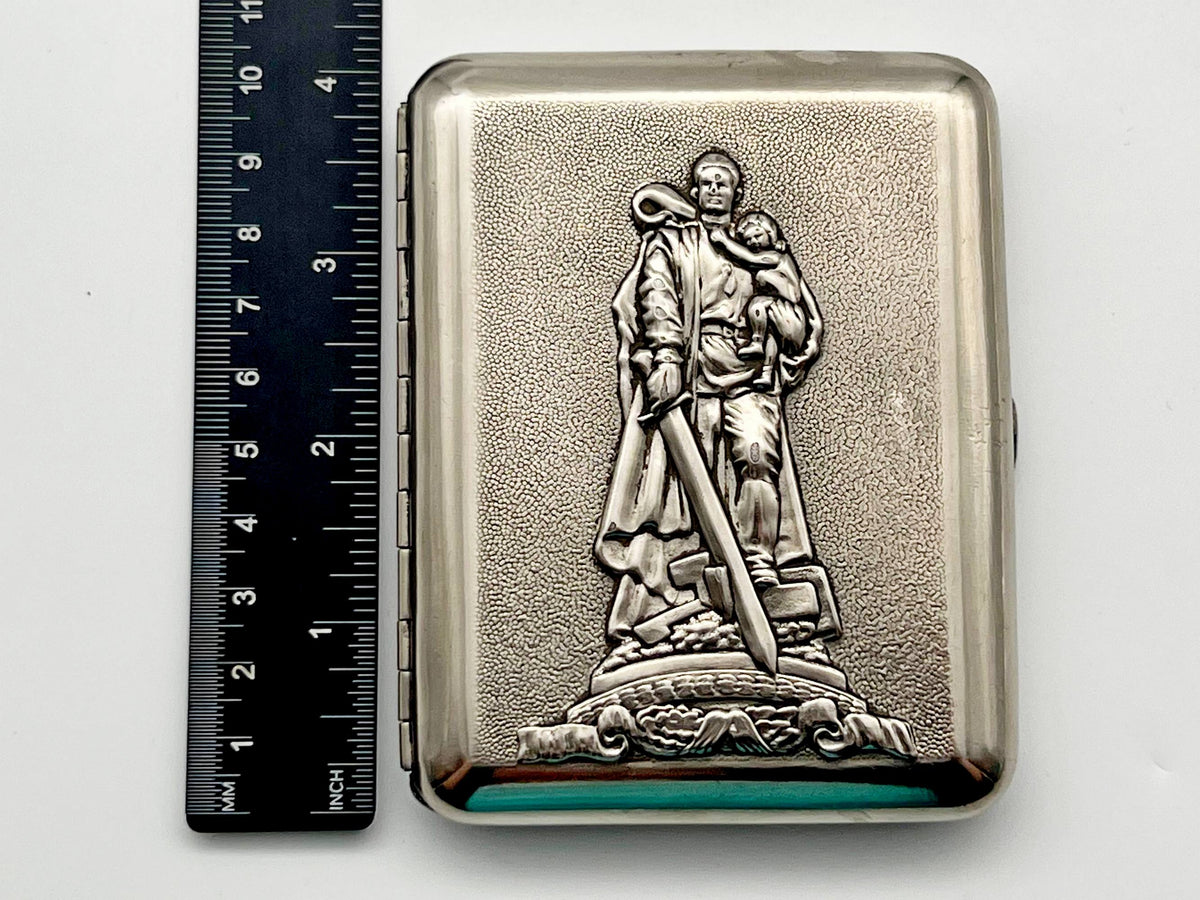 Vintage Soviet Warrior Liberator Cigarette Case | Treptower Park Monument Pocket Box Tobacciana USSR